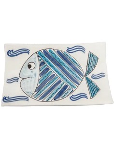 Piatto Rettangolare decoro pesce linee blu